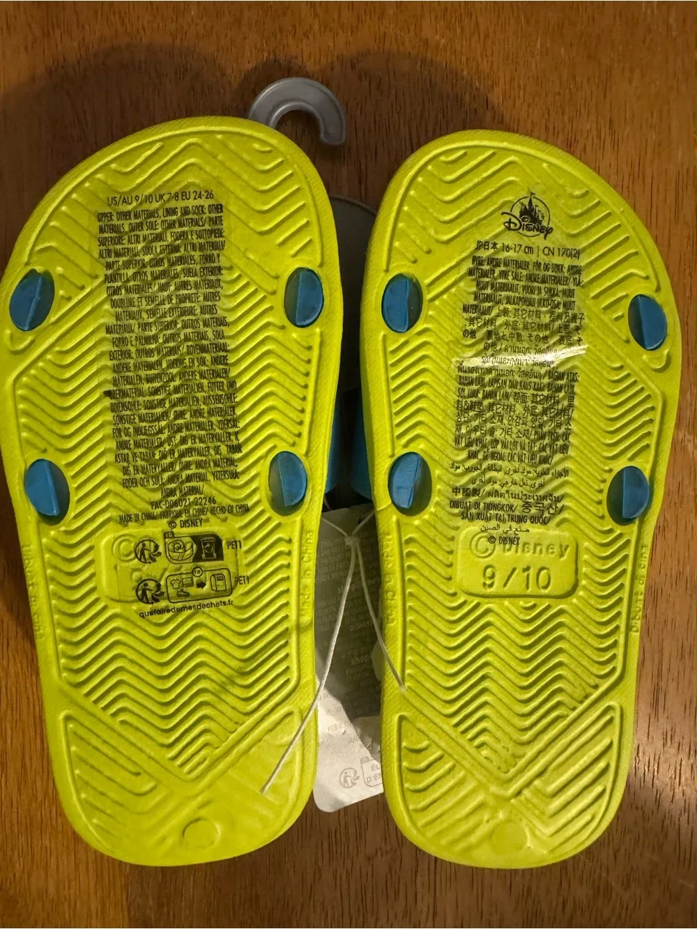 Disney Mickey Mouse Blue and Neon Yellow Kids Slide Sandals